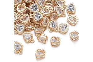 BB BEADTHOVEN Beadthoven Cubic Zirconia Charms Bulk, KC Gold Plated Crystal CZ Stone Pendants Heart Star Teardrop Flower Crystal Charms for Jewelry Making DIY Choker Tiny Dangle Accessories Valentine's Day Wedding