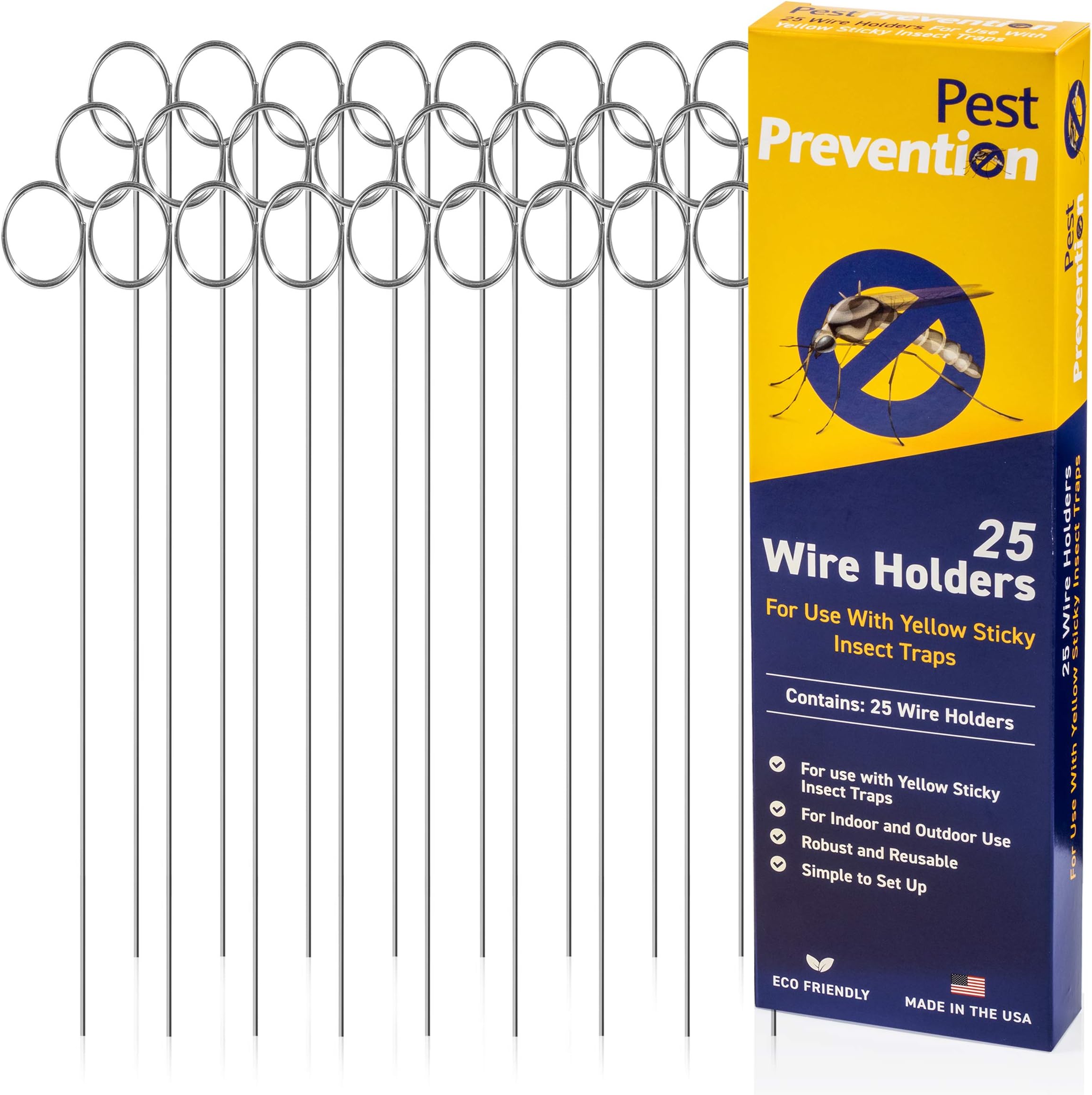 25 Wire Holders for use with Gnat Killer Trap | Fungus Gnat Killer | Whitefly | Aphid | Gnat Control Indoor and Outdoor | by PestPrevention USA