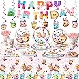 Dydamud Boba Tea Party Decorations,Bubble Tea Birthday Tableware Set Include Boba Tea Plate Napkins Cups Banner Tablecloth and Boba Tea Hanging Swirls for Boba Birthday Party Decorations