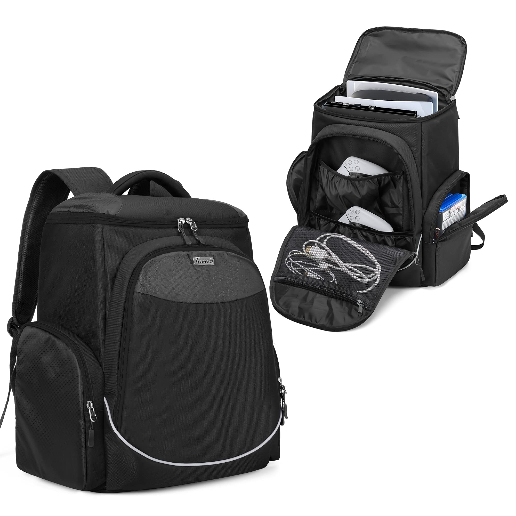Trunab Gaming Console Backpack Compatible with Playstation 5 / PS5 Slim / PS4 / Xbox One, Travel Carrying Bag with Multiple Pockets for 15.6” Laptop and Gaming Accessories