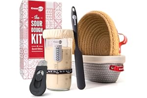 KneadAce Sourdough Starter Kit – 24oz Starter Jar, 2 Cotton Rope Banneton Proofing Baskets, Magnetic Bread Lame for Scoring –