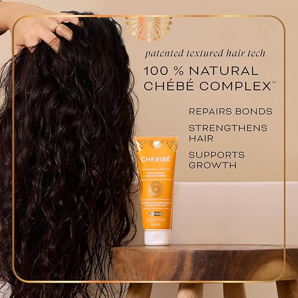 CHÉRIBÉ SOFTENING HAIR CONDITIONER – CHEBE COMPLEX + CASTOR OIL – STRENGTHENING CONDITIONER PROMOTES GROWTH, BOND REPAIR, & LENGTH RETENTION FOR ALL TEXTURES 2A-4C & POROSITIES, SULFATE FREE, 8 FL OZ