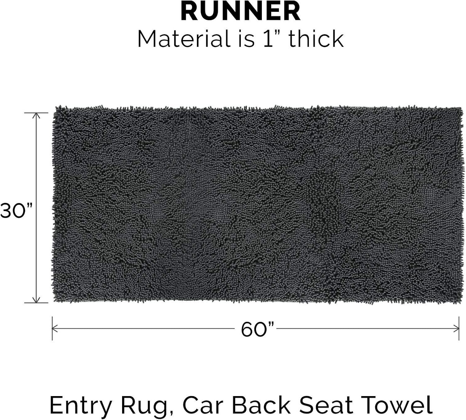 Furhaven Pet Dog Mat - Muddy Paws Absorbent Chenille Shammy Bath Towel and Food Mat Rug for Dogs and Cats, Charcoal (Gray), Runner : Pet Supplies