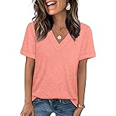 WIHOLL Womens Summer Tops Short Sleeve Basic Casual V Neck T Shirts Trendy Fashion 2026