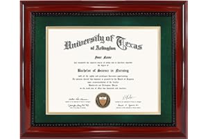GMFrames 8.5x11 Diploma Degree Frame with Green Mat or Display 11x14 Certificates without Mat,Solid Wood,Cherry Finish with Intricate Black Rope Detail,UV Protection Acrylic