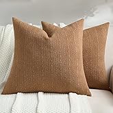 FUTEI Tobacco Chenille Throw Pillow Covers 18x18 Inch Set of 2,Soft Striped & Diamond Textured Cushion Cases,Modern Home Decor for Couch Living Room