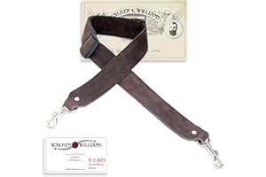 Walker & Williams BS-2-BRN Cognac Brown Thick Suede Adjustable Banjo Strap With Hefty Brass Clip Ends For Bluegrass And Frailing Type Banjos