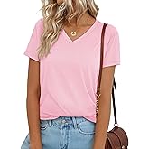 YUCOLEN T Shirts for Women Cotton Short Sleeve V Neck Basic Tees Soft Breathable UPF 50+ Tops for Summer Spring