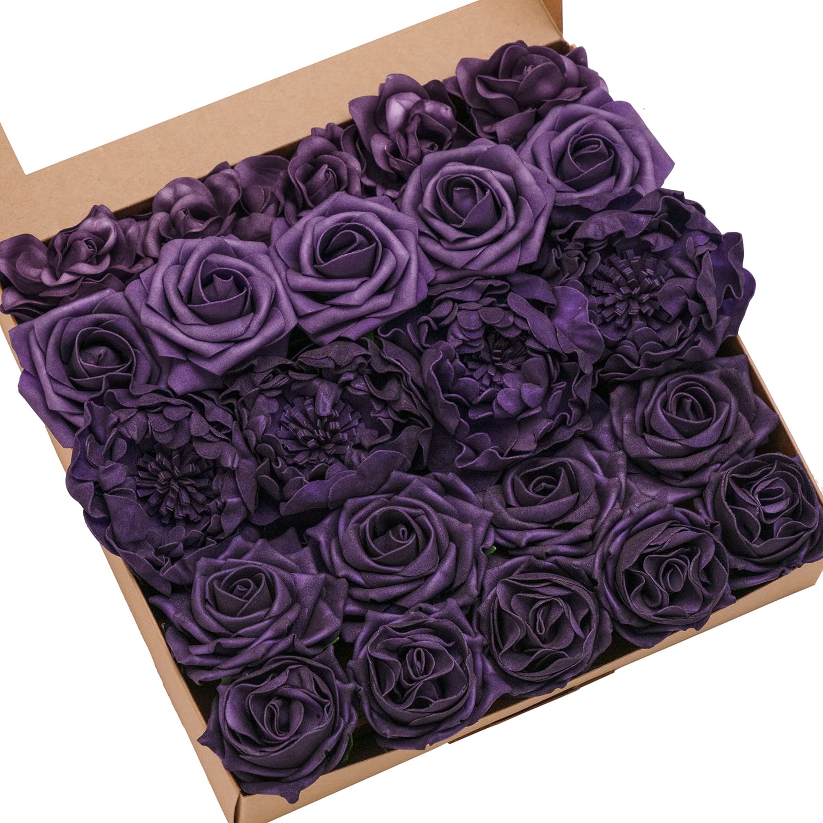 Photo 1 of Ling's Moment Artificial Flowers Fake Roses Faux Peony Foam Gardenia Combo for DIY Wedding Bouquets Centerpieces Arrangements Bridal Shower Party Home Decorations, Purple, 23pcs