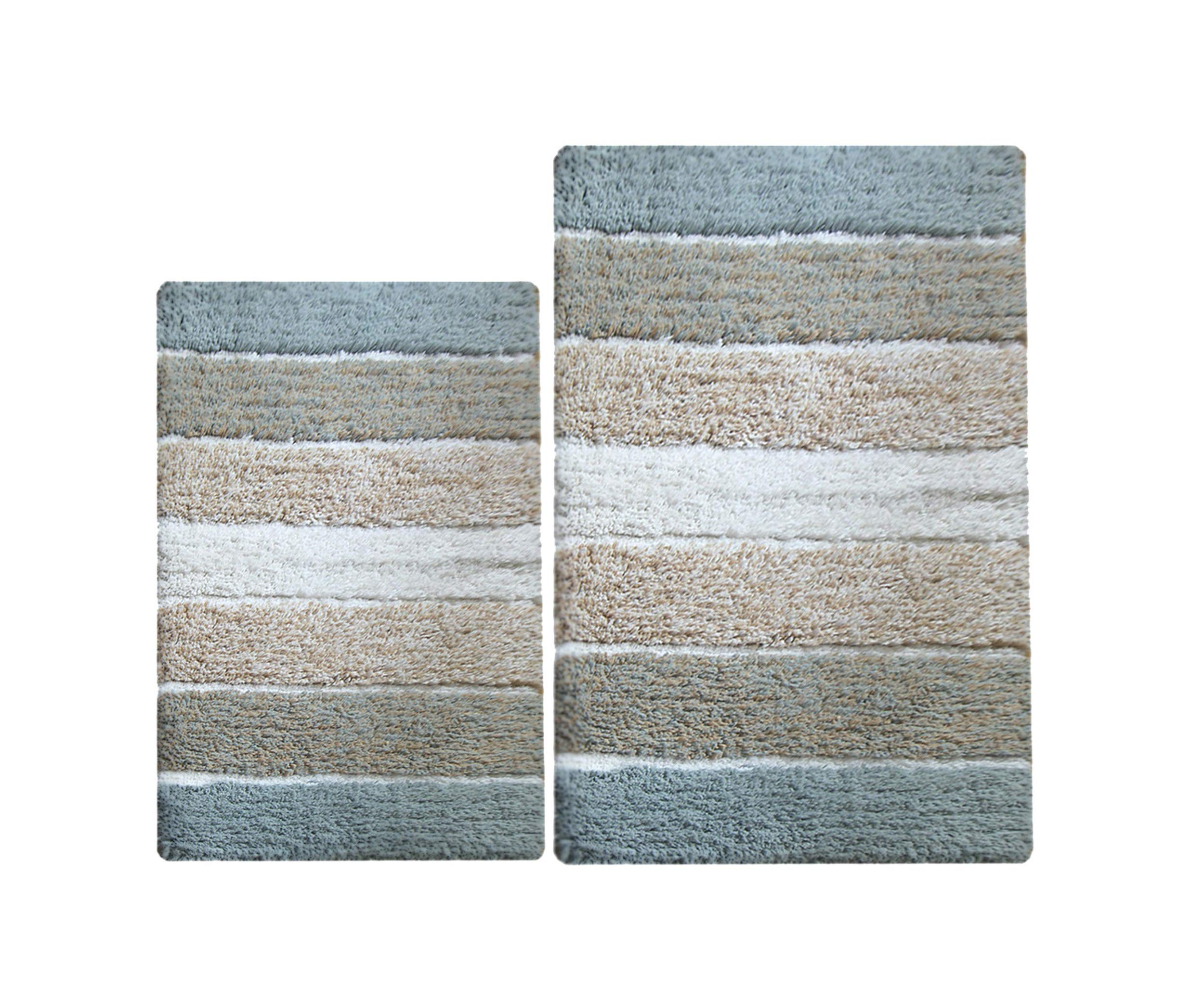 Chardin Home 100 Pure Cotton 2 Piece Cordural Stripe Bath Rug Set
