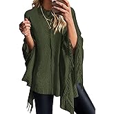 PRETTYGARDEN Women's 2025 Fall Winter Poncho Sweaters Trendy Chunky Knit Fringe Shawls Wraps Pullover Tops Holiday Outfits