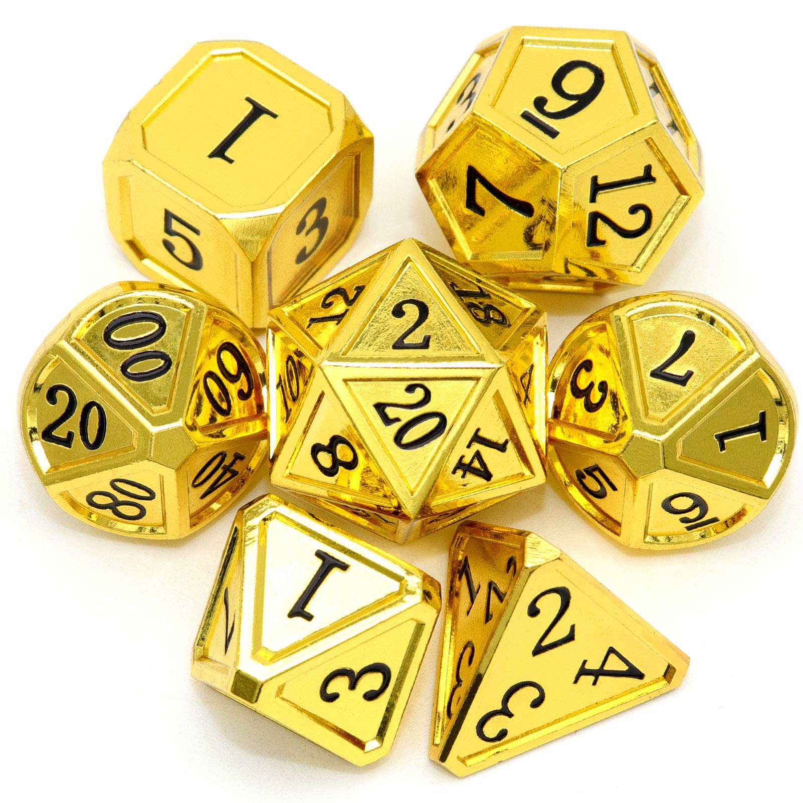 Haxtec Metal DND Dice Set Classic Collection D&D Polyhedral Dice for Dungeons and Dragons TTRPG-Gold Black Numbers