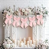 Suncalla 6 FT Large Pink Valentine's Day Bow Garland with 10 inch Bows Pre-Strung Party Garland Banner for Wedding Coquette Birthday Baby Shower Bridal Shower Bachelorette Party Supplies