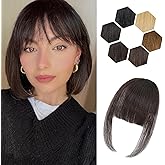 Carendia Clip in Bangs for Women - 100% Real Human Hair Wispy Bangs Hair Clip with Temples Hairpieces Fake Bangs for Daily Wear (Dark Brown, Wispy Bangs)