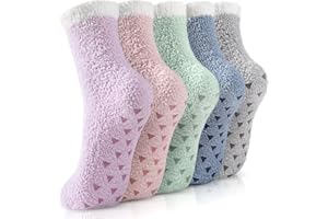 Trifabricy Fuzzy Socks - 5 Pairs Slipper Socks for Women, Women's Winter Warm Cozy Sock, Non Slip Fuzzy Slipper Sock