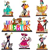 8Pcs Dia De Los Muertos Decorations Day of the Dead Wooden Table Sign | Dia De Los Muertos Table Centerpieces Decorations Sugar Skull Couple Wood Tabletop for Mexican Halloween Party
