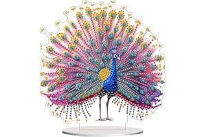 Lxmsja Tabletop Ornament Peacock Diamond Painting Kits for Adults, DIY 5D Desktop Ornament Colorful Feathers Diamond Art Kits