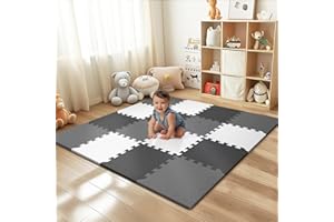 PIGLOG 16 Pcs Baby Play Mat for Floor, EVA Foam Baby Play Mat with 0.6 Inch Thick Interlocking Carpet Tiles, Foam Floor Tiles for Babies 6-12 Months, Toddlers and Kids