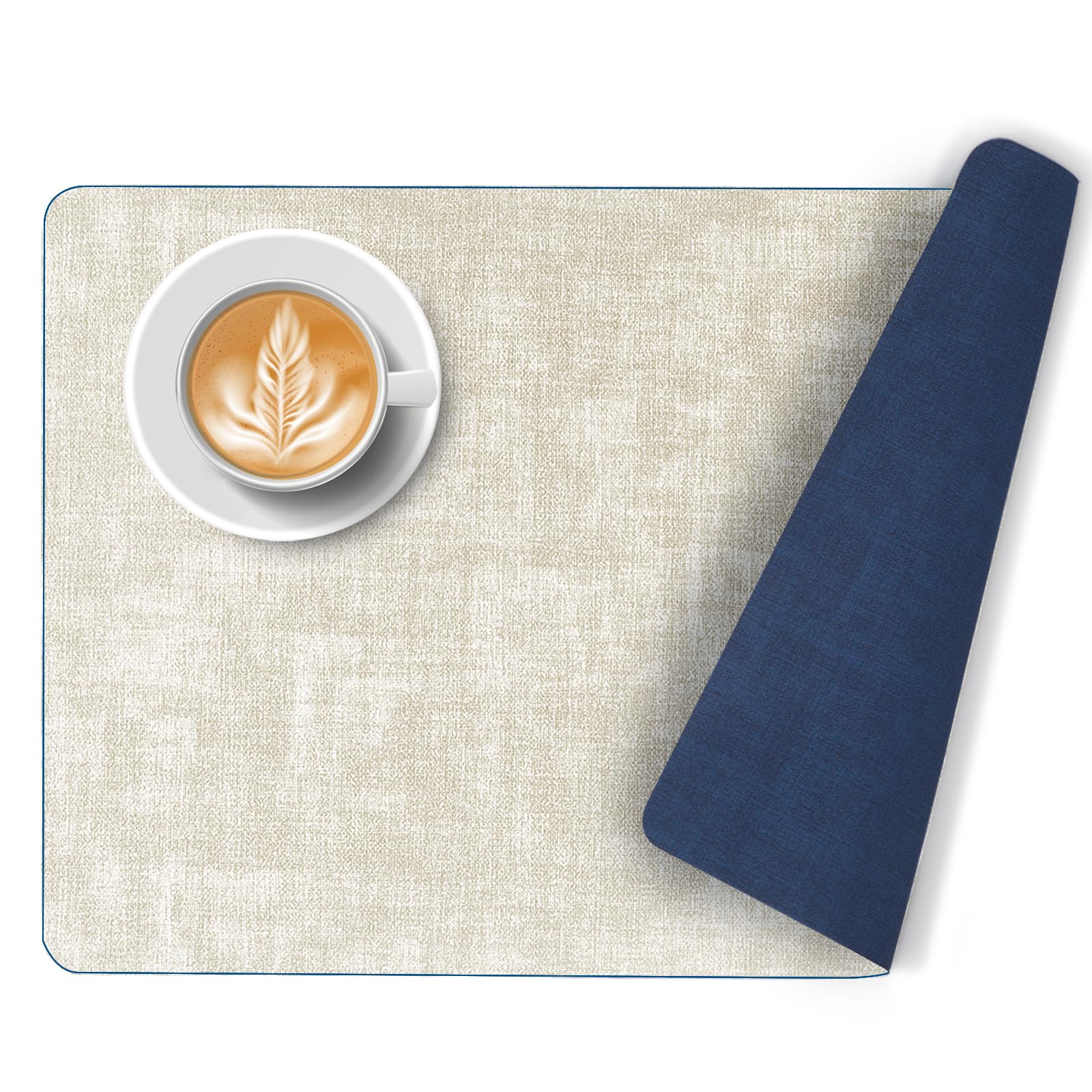 Photo 1 of 4-Pack Faux Leather Placemats - Reversible Heat-Resistant & Waterproof Table Mats, 13.5"x19.7" Non-Slip Vinyl Place Mats for Dining Table, Easy-Clean Washable Kitchen Mats (Navy Blue/Beige)
