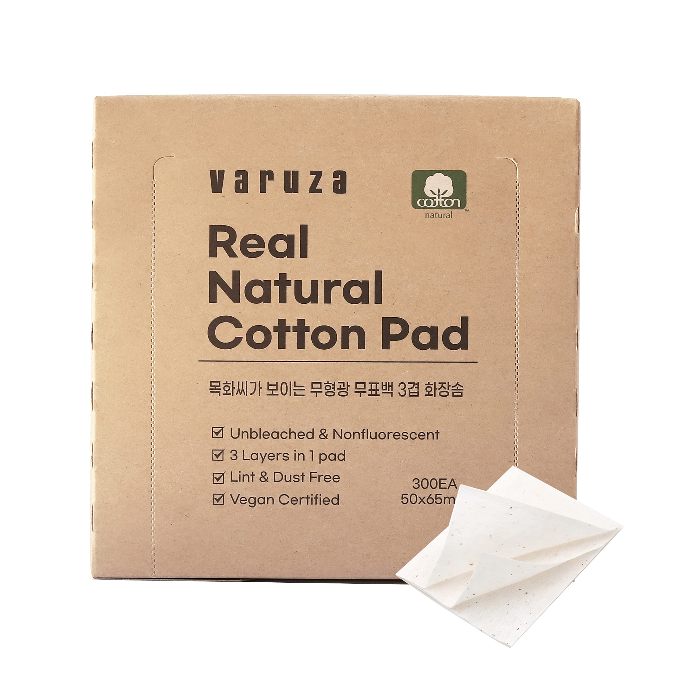 [varuza] Kbeauty Lint Free Unbleached & Non-fluorescent 3Layered Cotton Pads Large Size Cotton Sheet for face… (300 Count (Pack of 1), 3 Layers)