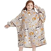 Wearable Blanket Hoodie for Kids Oversized Sherpa Blanket Hoodie for Kids Boys Girls Teens 6-13YR,Beige Cat
