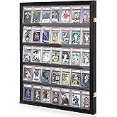 WELIDAY Graded Sports Card Display Case - 35 Baseball Sports Card Display Frame with UV Protection, Clear View Lockable Wall Cabinet for Collectible Trading Card