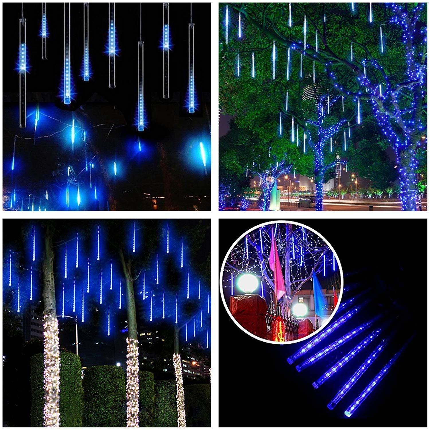 ABelle Guirlandes Lumineuse 8 Tubes 30CM LED Météore Guirlandes Lumineuse Etanche LED Météore Pour Mariage Fête Soirée Maison Arbre Sapin Jardin de Noël Parti Xmas Arbre(Bleu) [Classe énergétique A+]