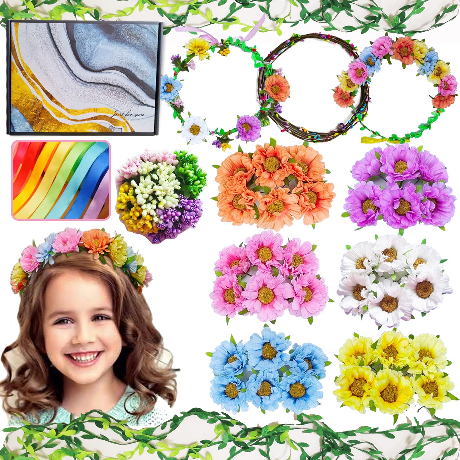 Photo 1 of WUBOMJIO Make Your Own Flower Crown Crafting Kit(Daisy Theme)| 120+Piece Set for Endless Creativity | Craft for Creative Girls Age 6-10+