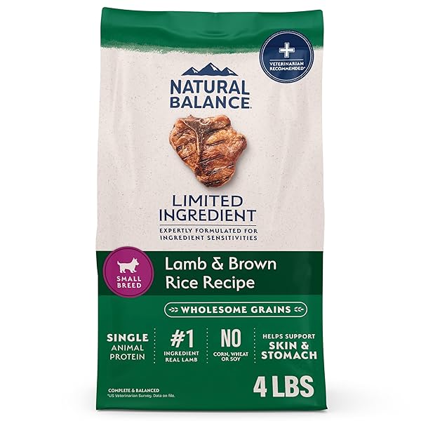 NATURAL BALANCE LIMITED INGREDIENT SMALL-BREED ADULT DRY DOG FOOD WITH HEALTHY GRAINS, LAMB & BROWN RICE RECIPE, 4 POUND (PACK OF 1)