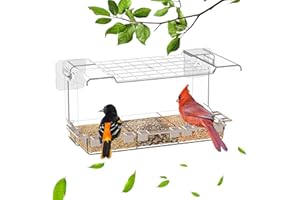 LMHOME Window Bird Feeder, Clear Cardinal Feeder With 5 Stand and Strong Adhesive Hook for Outdoors, Suitable for Thistles Orioles