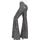 Nawgut Womens Sequin Flare Pant Sparkly High Waisted Leg Bell Bottom Glitter Trousers Night Out Clubwear