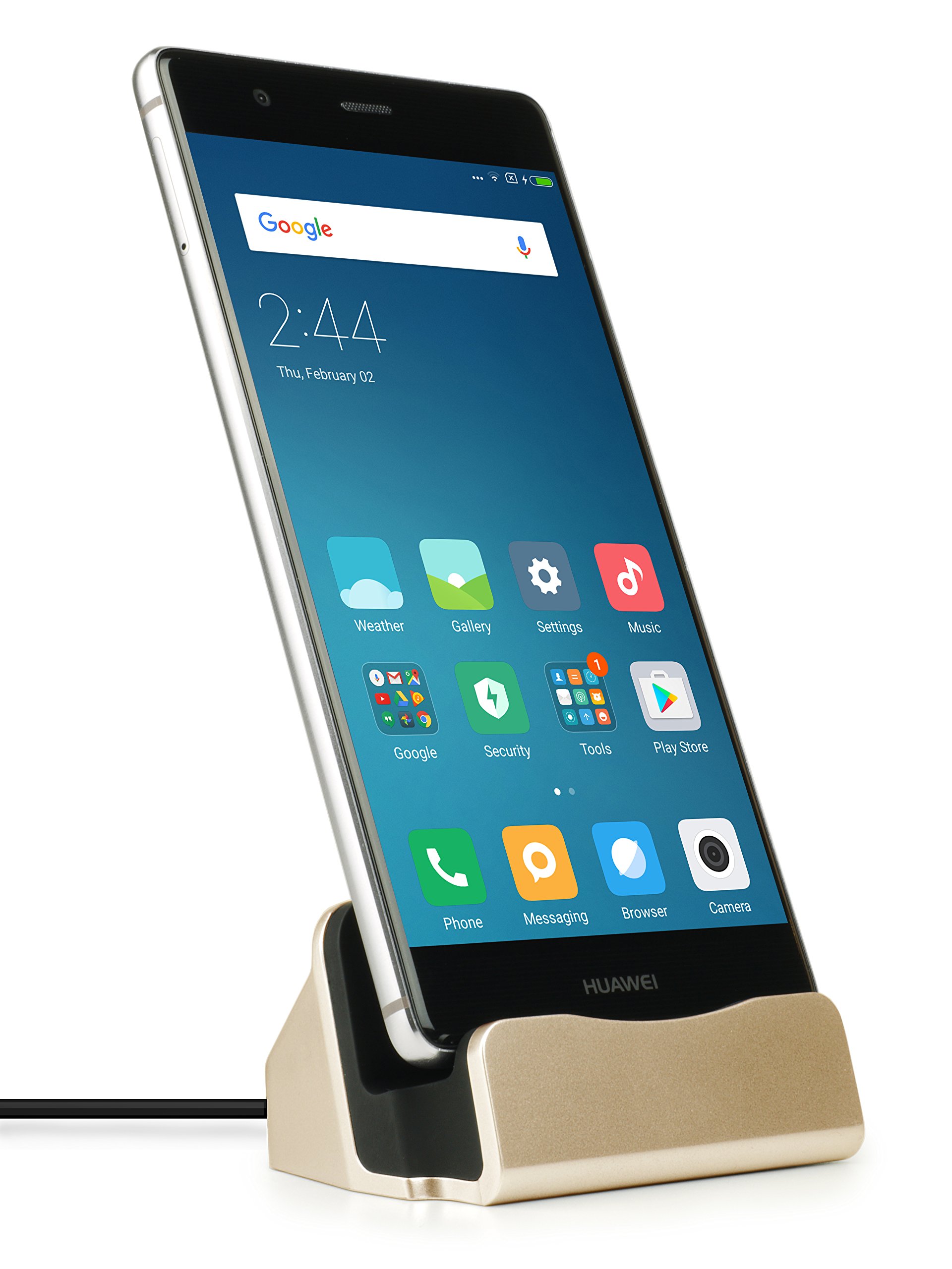 MyGadget Charging Station for USB C Smartphone - Desktop Charger Stand compatible with Galaxy S22 S21 S20 Note 20 10 Huawei P50 P40 Pro - Dock Base in Gold