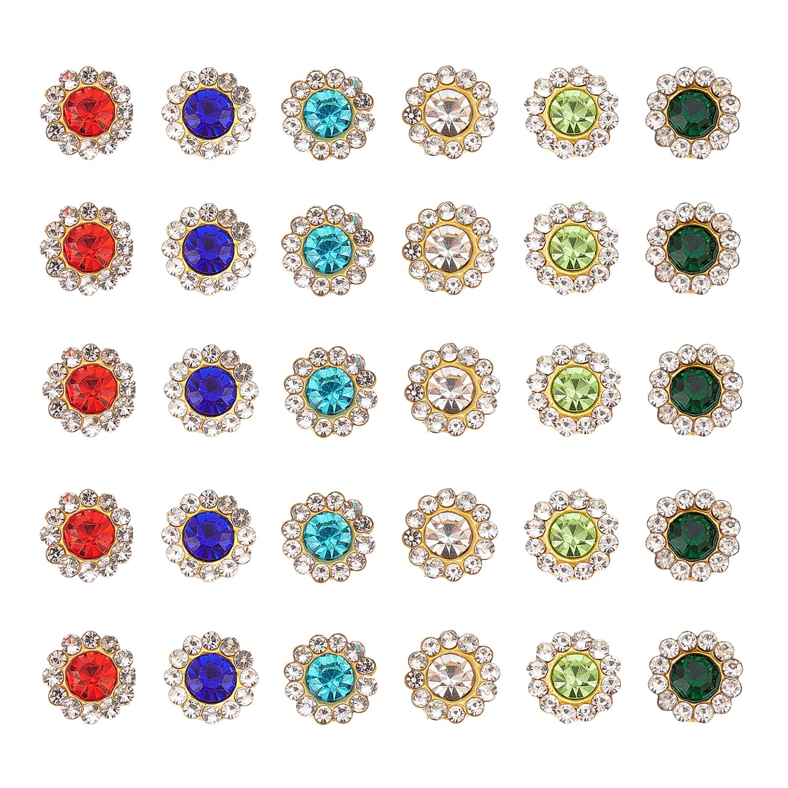 SUPERFINDINGS 600Pcs 8mm Flower Shape Rhinestone Sew on 6 Colors Bright Flat Back Beads Flower Claw Gems Embellishments for DIY Clothes Wedding Crafts Decoration Making