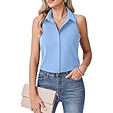 HOTOUCH Collared Sleeveless Tops for Women Stylish Trendy Button Up Blouses Hidden Work Casual Basic Shirt Light Blue L