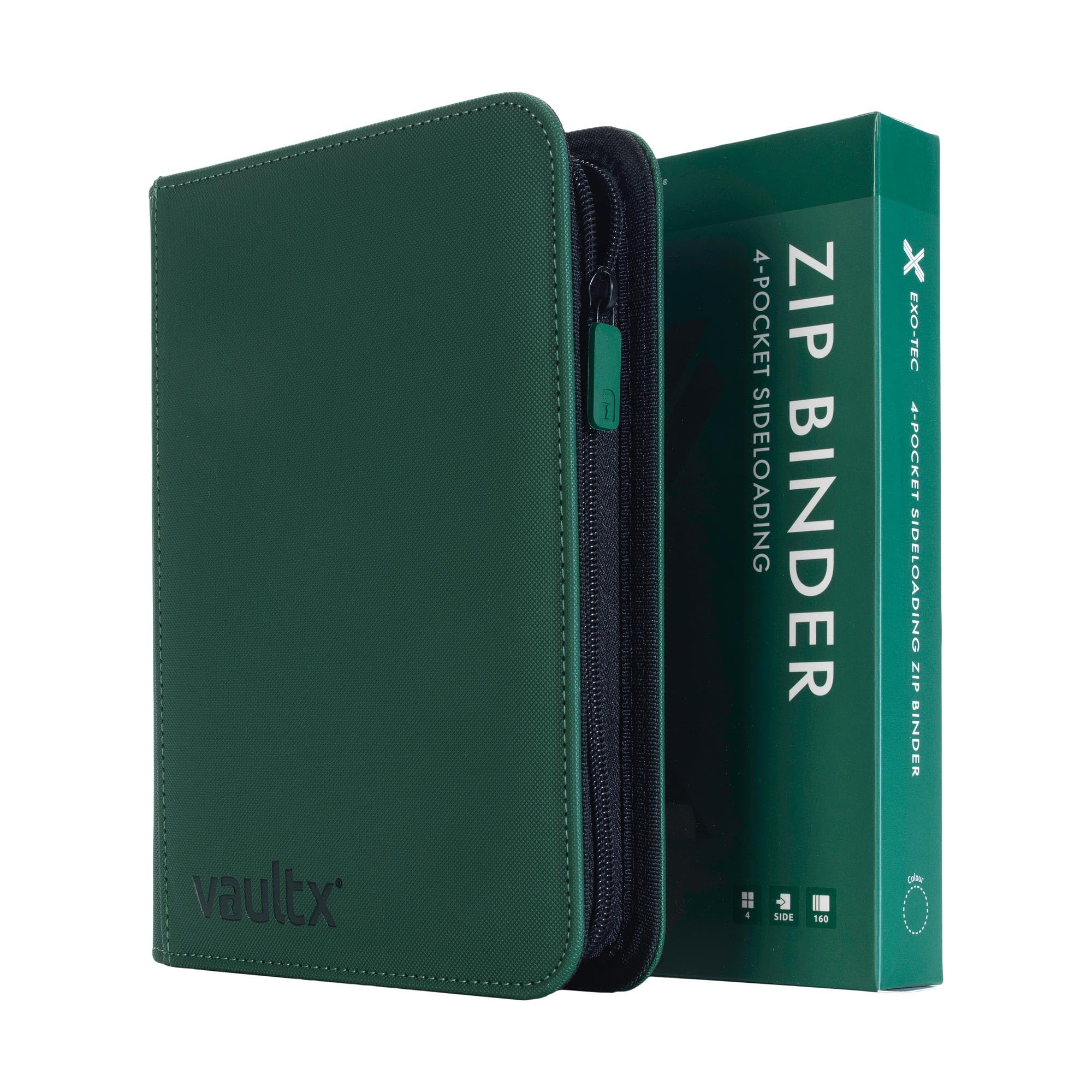 Vault X 4 Pocket Trading Card Zip Binder, 160 cards, Premium Exo-Tec Album Material, 20 Side-Loading Pages, Folder for Collectible Card Games, Sports, TCG (Green)
