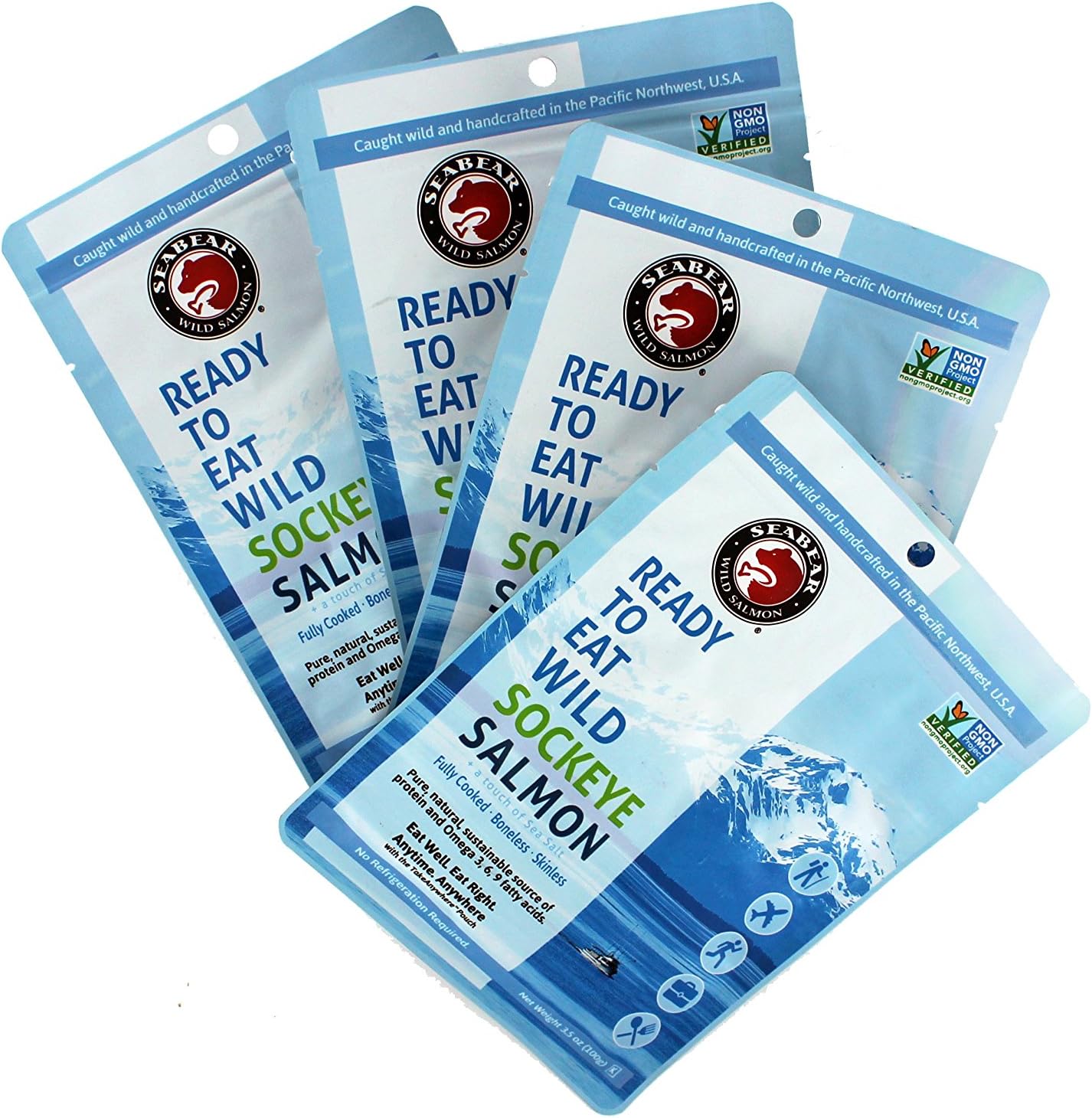 SeaBear Ready-to-Eat Sockeye Salmon, 3.5-Ounce Units (Pack of 4)