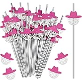 Tanlade 50 Pcs Mini Disco Ball Straws 70s Disco Straws Mirror Glitter Hat Party Decorations for Dance Holiday Wedding Birthday Supplies(Pink)