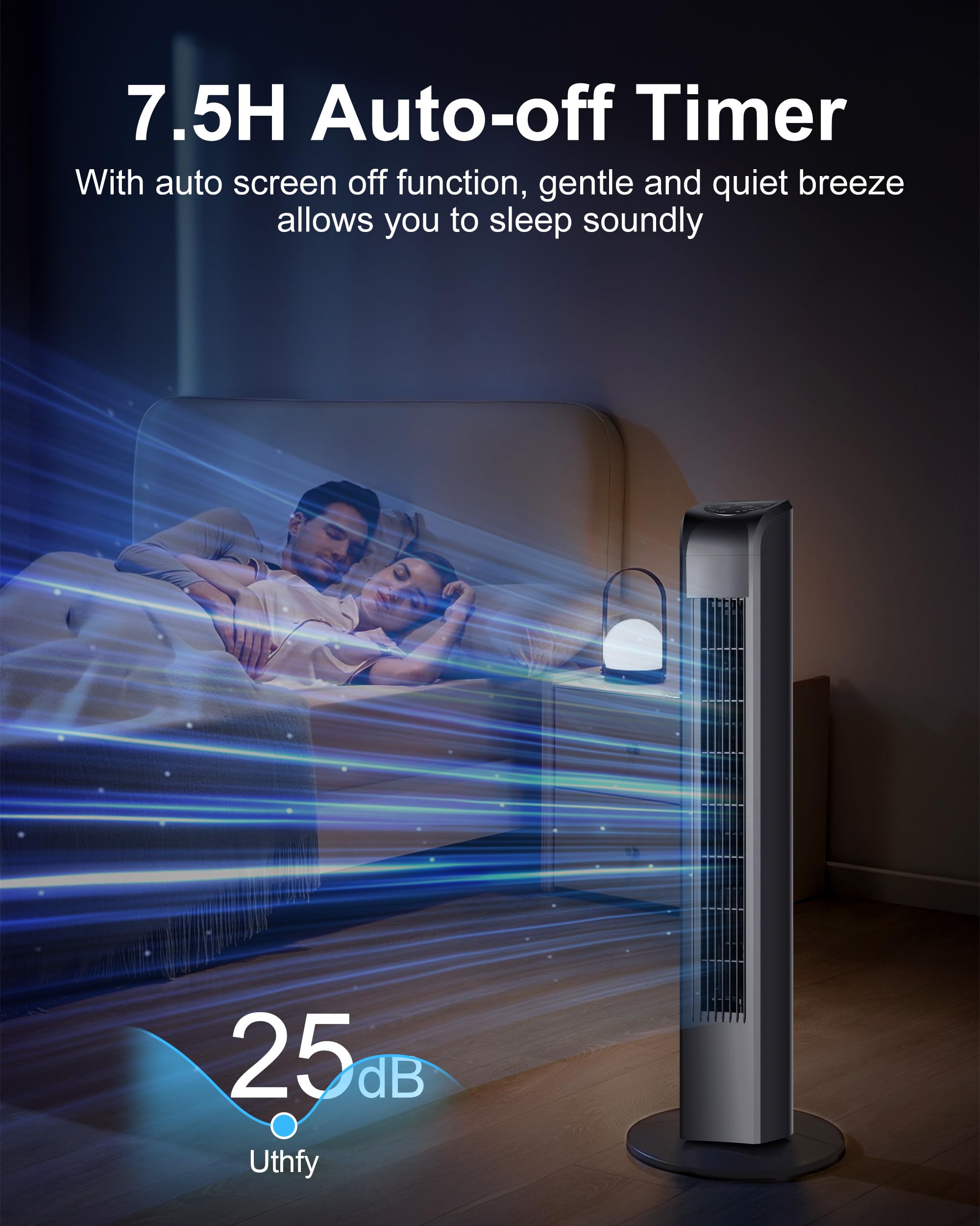 Uthfy Oscillating Tower Fan with Remote, Electric Standing Tower Fan Floor Fan for Bedroom Indoor Office and Home Use,Quiet Cooling Portable Bladeless Tower Fans, 30 inchs, Black Tower Fan