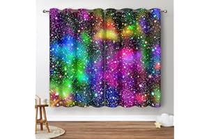 Jekeno Galaxy Blackout Curtains Kids Boys Girls Bedroom Outer Space Universe Nebula Starry Sky Colorful Stars Decor Decoration Darkening Grommet Window Drapes 2 Panel Set, 42"x63"