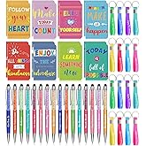 PerKoop 48 Pcs Inspirational Gifts Bulk VBS Notepads 3 x 5 Inch Motivational Ballpoint Pens Keychains Bulk Cute Colorful Journal Notebooks for Office Party Favor Supplies