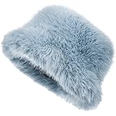 Women's Faux Fur Bucket Hats Fluffy Winter Warm Ladie's Unique Wide Brim Fisherman Cap