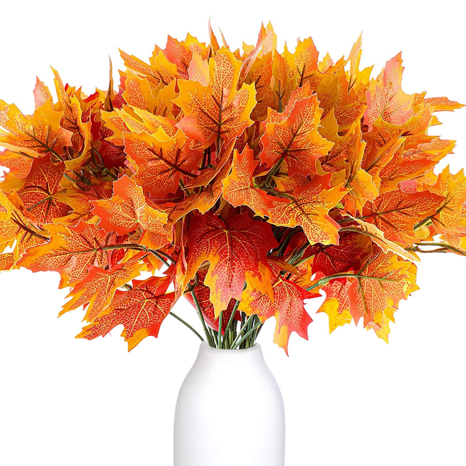 4 Bunches Artificial Autumn Decorations Maple Leaf Fake Plants Leave Stems for Fall Vase Decoration Indoor Home Shrubs Wedding Thanksgiving Party Fireplace Christmas