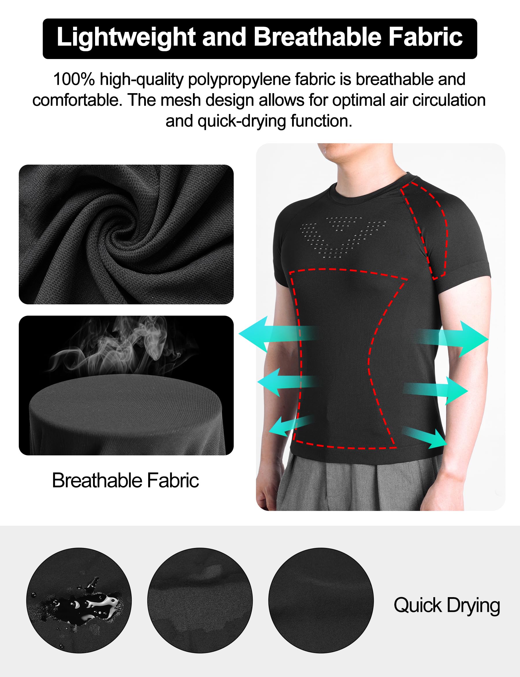 INBIKE Kompressionsshirt Herren Kurzarm Anti-Geruch Funktionsshirt für Fitness & Outdoor Atmungsaktiv Schnelltrocknendes Sportshirt Schwarz L-XL 2pcs 4