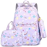 Mfikaryi Kids Backpacks for Girls Rainbow BookBag Set Teens School Backpack with Lunch Box
