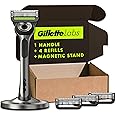 GilletteLabs with Exfoliating Bar by Gillette Razor for Men - 1 Handle, 4 Razor Blade Refills, Holiday Gifts for Men, Includes Premium Magnetic Stand