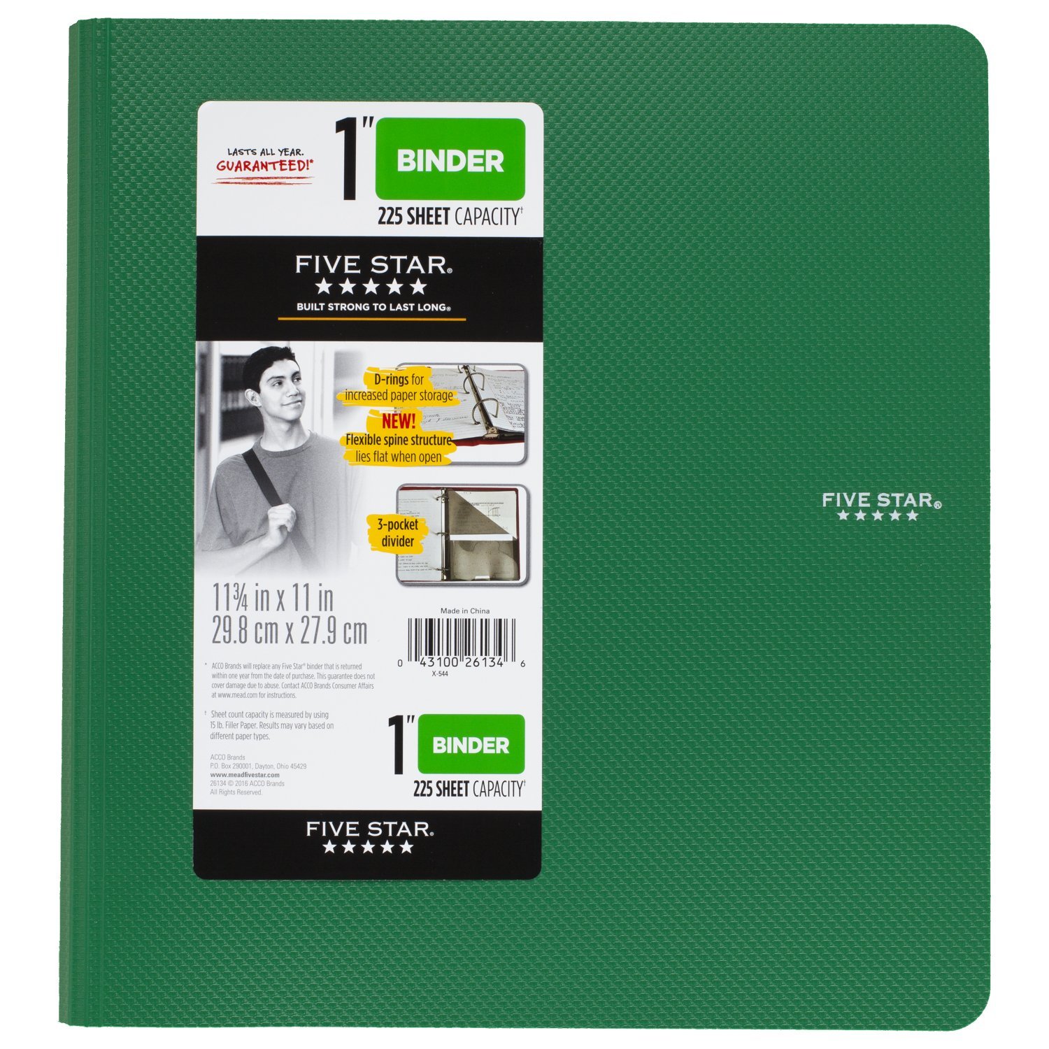 Five Star 1 Inch 3 Ring Binder, Plastic, Green (38898)