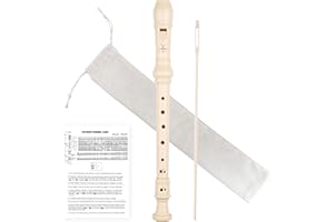 YONTY Soprano Recorder 8-Hole Instrument for Beginners Kids Students, German Style C Key Flute with Cleaning Rod & acking Bag for Education & Entertainment - Beige