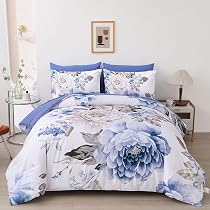 Amazon.com: Dintszyayue Blue Comforter Set 7 Pieces Floral Bed in ...