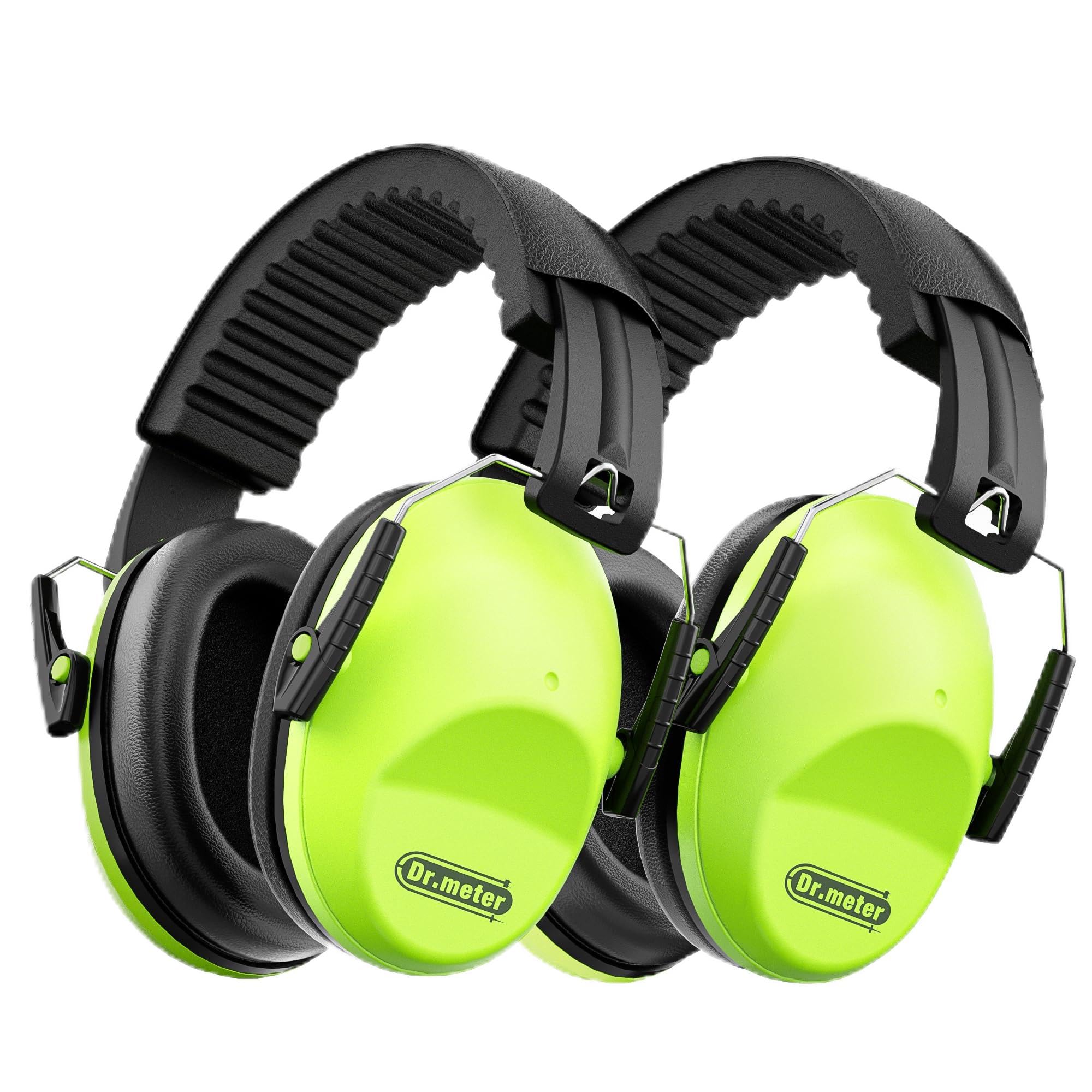 Dr.meter Ear Defenders Children, Children Ear Defenders SNR 27dB Protective Earmuffs with Noise Blocking Ear muffs for Sleeping Studying Adjustable Head Band Green*2