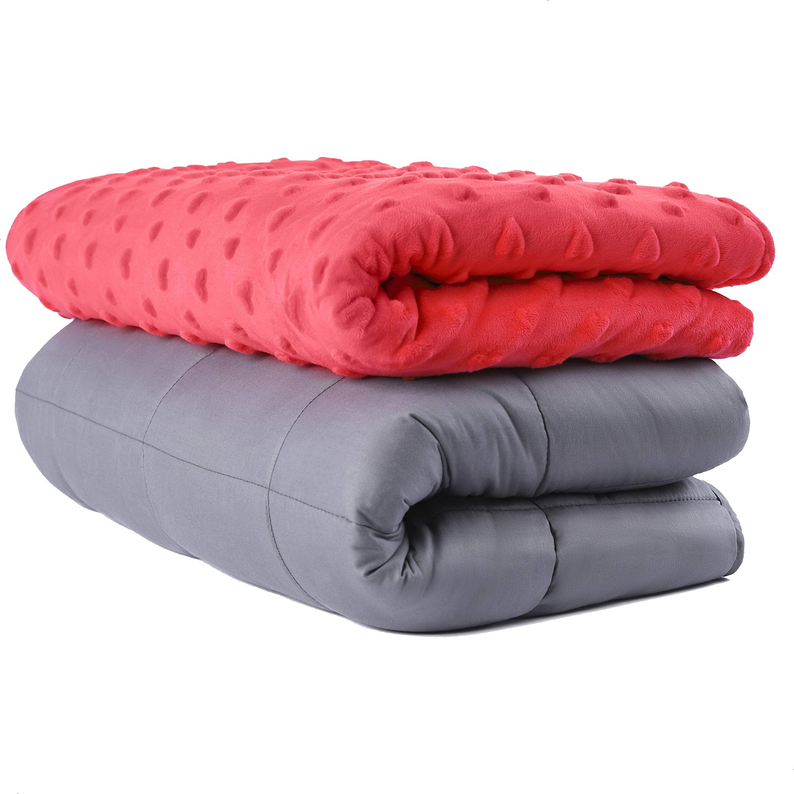Sonno Zona Weighted Blanket Adult Size - Blanket with Cover Included - Minky Red Hearts 48x72 inches 15 Pound - Blankets…